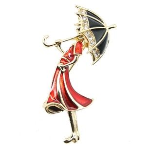 *SARA* Red Umbrella Girl Design Fashion Brooch Pin